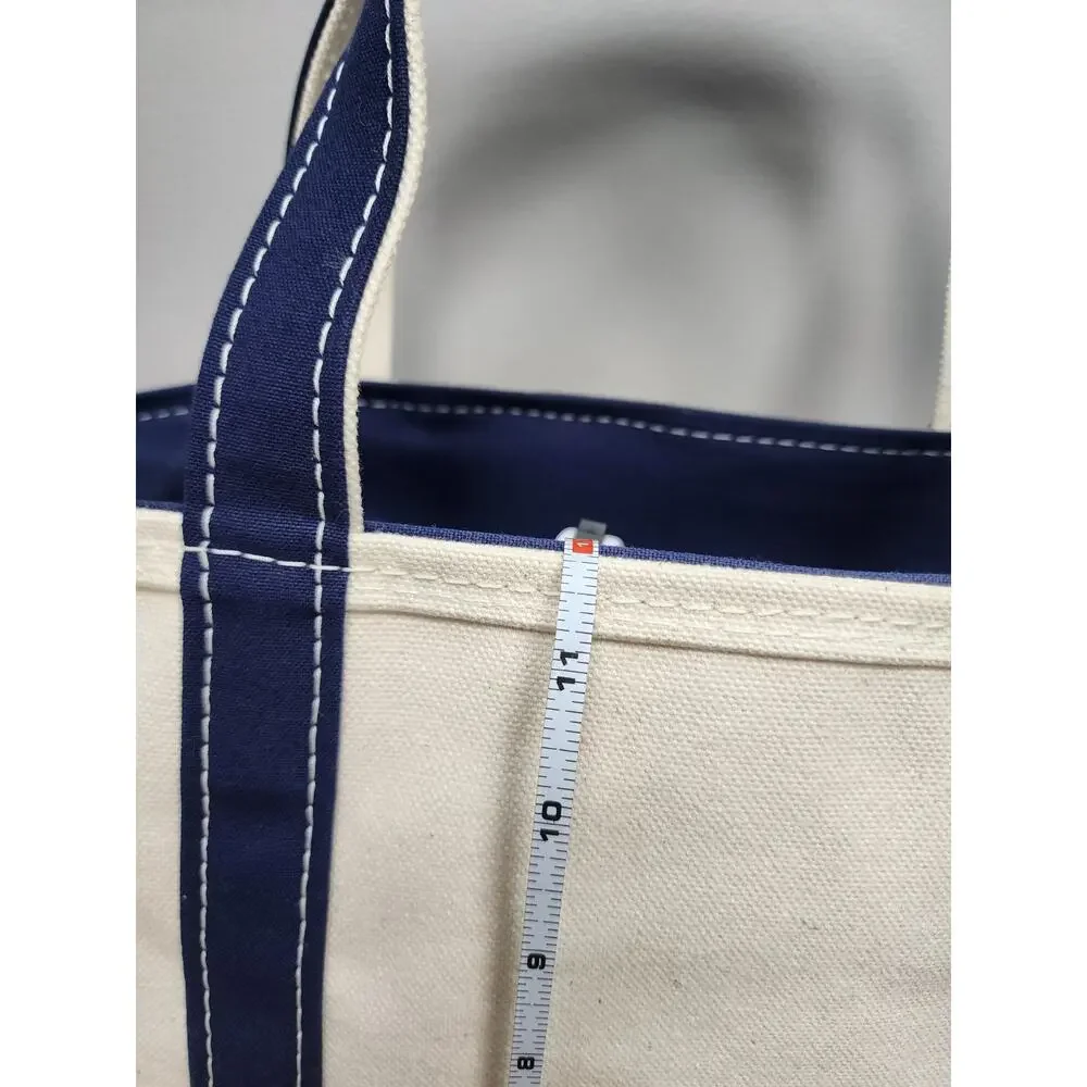 L.L.BEAN Vintage Zip Top Boat and Tote Medium Natural Navy Canvas 16x12 USA - Picture 6 of 16